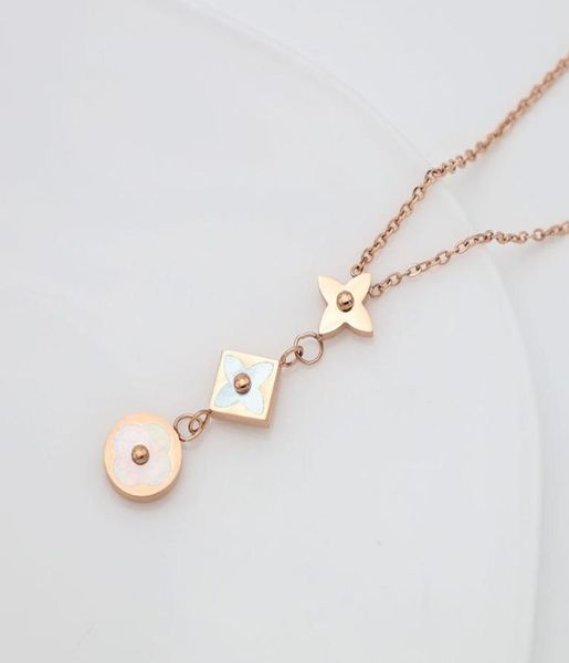rose gold plated titanium steel cute square leaf clover pendant necklace jewelry for women gift5244100, Silver